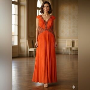 GABRIELLA ARANGO Orange Silk Evening Formal Dress